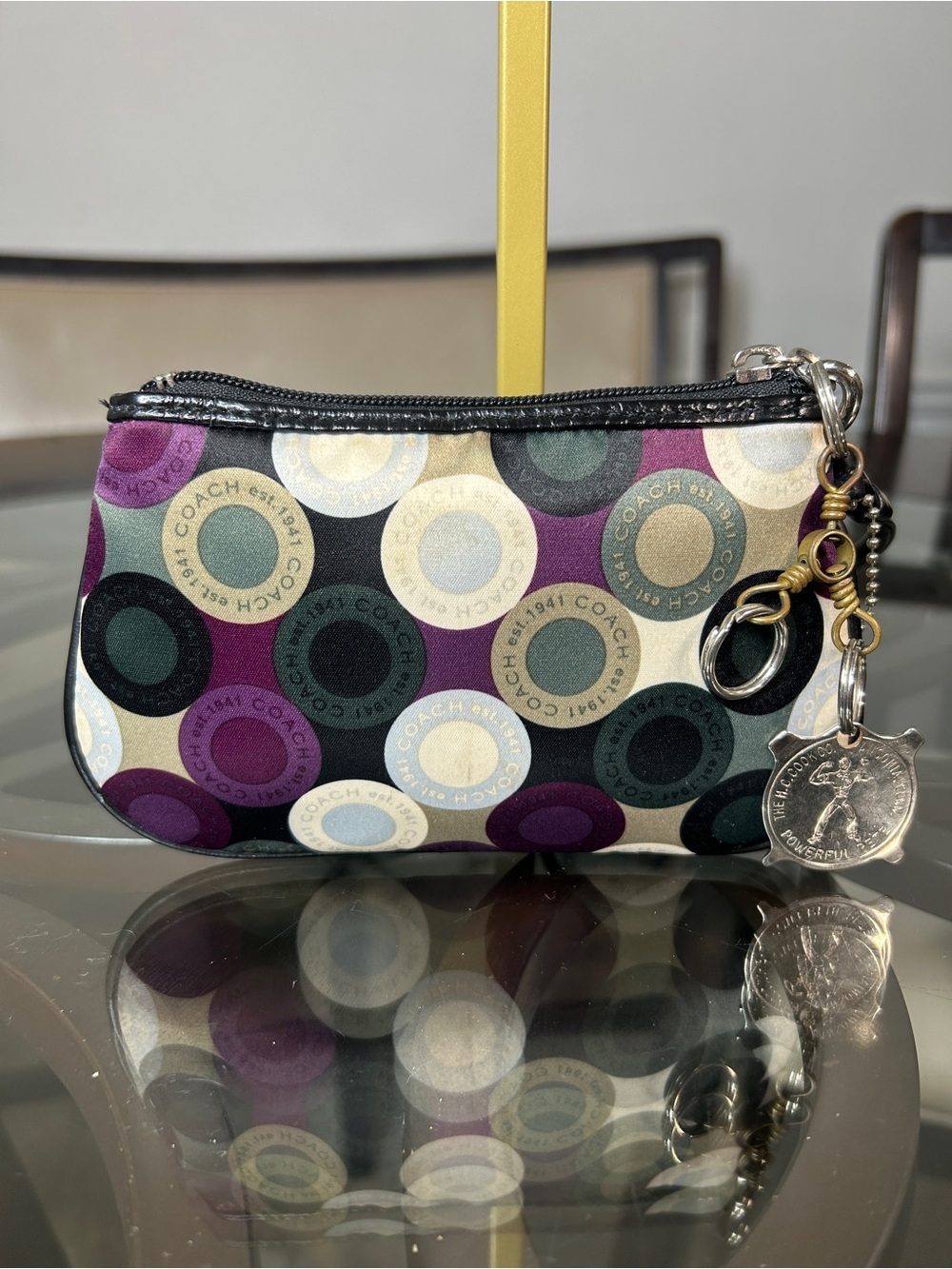 Vintage Coach Optic Dot Circle Satin Wristlet Pouch Purple Black Multi 41819